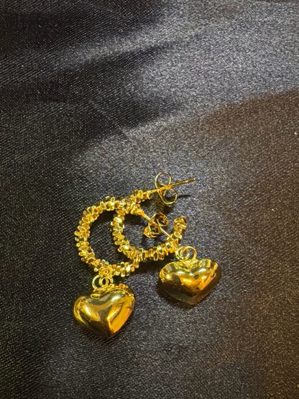 Gold Heart Charm Hoop Earrings - Women Jewelry